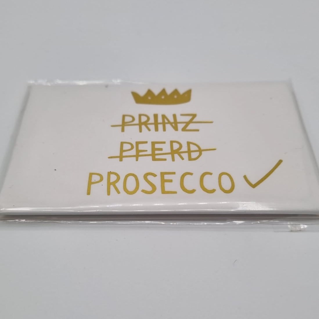 Magnet mit Goldfolie -  Prinz, Pferd, Prosecco